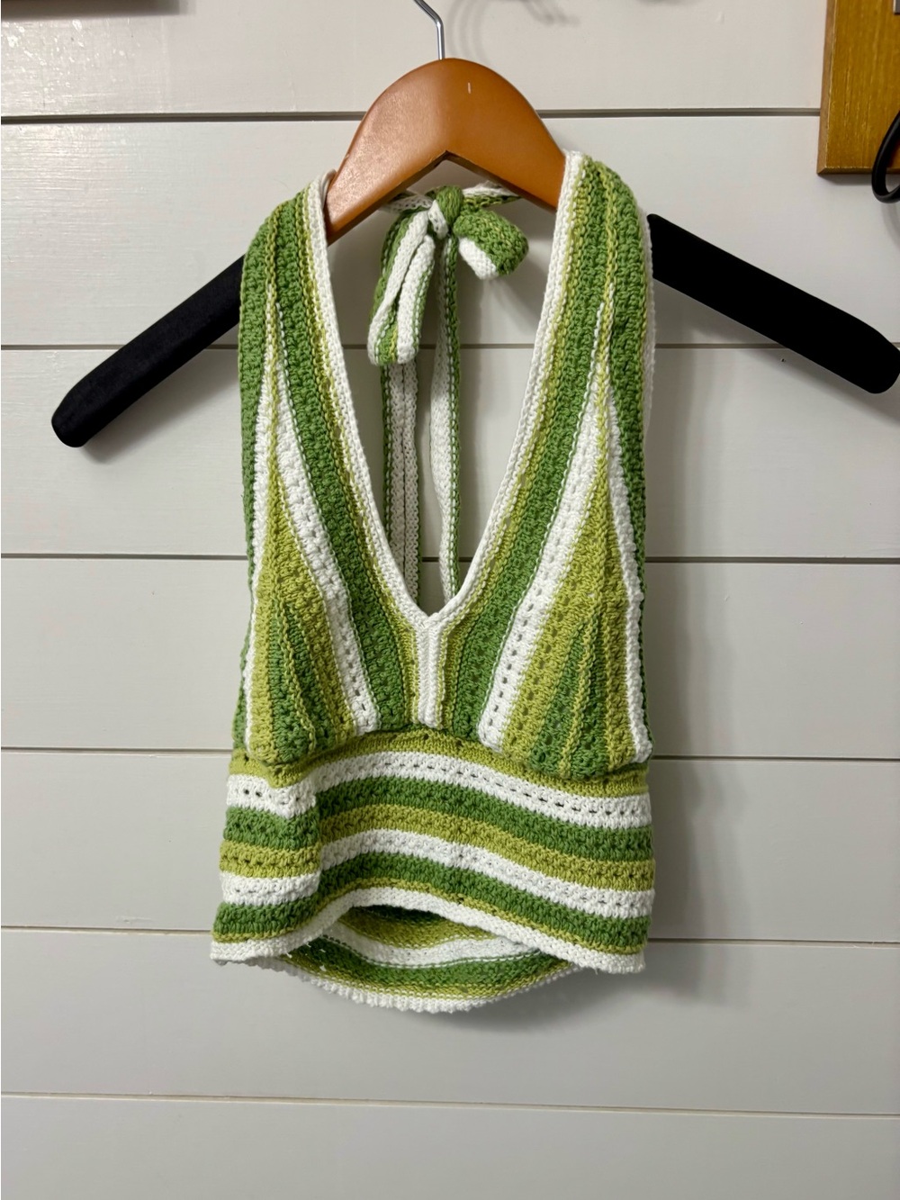 Hollister Green and White Knit Halter Top
